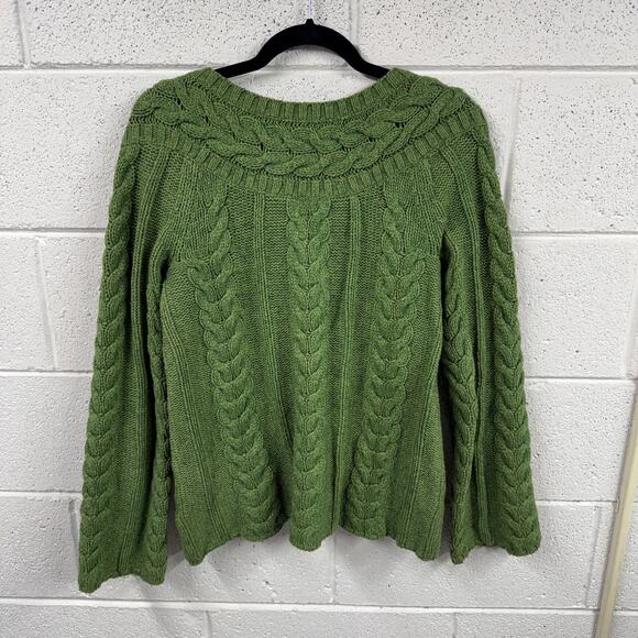 VTG Y2K Old Navy Womens M Cable Knit Sweater Chunky Fisherman Preppy Wool Cotton - Picture 2 of 11